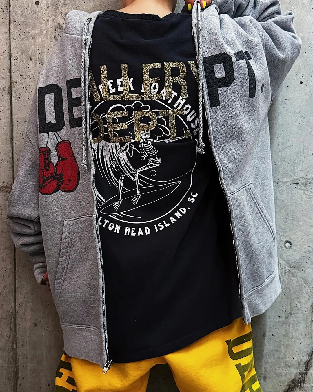 GALLERY DEPT. SKULL CREEK L/S TEE/BLK Glitter skull surf long sleeves, washed black S-XL, genuine development, correct version, garment dyed, washed and distressed, printing has a full sense of distress